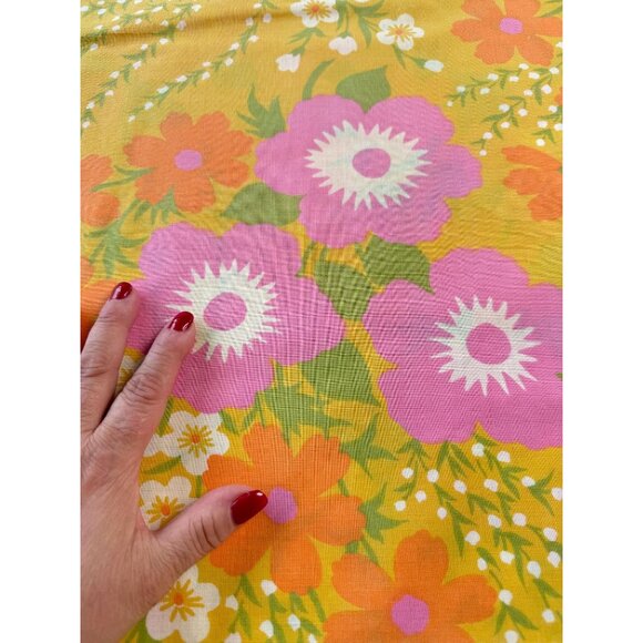 Vintage 70s single pillowcase, orange pink white flower power, modified zipped - Picture 3 of 10